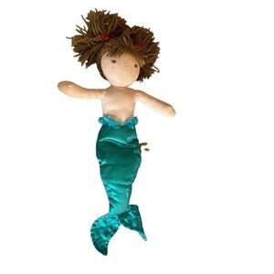Teal Mermaid Doll with Brown Yarn Hair
